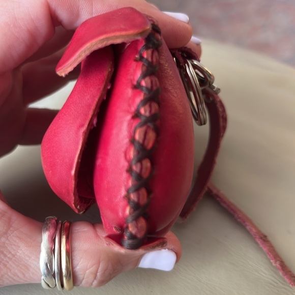 Leather Piggy Coin Key Ring Dark Pink Just Adorable-Handmade - Picture 12 of 12